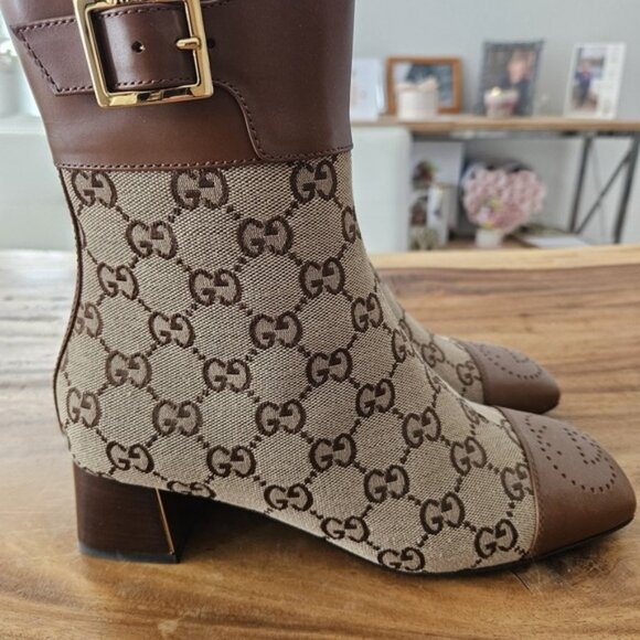 NWT Gucci GG Canvas Brown Monogram Ankle Boots - Picture 2 of 14